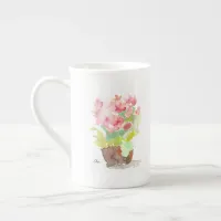 Watercolor Spring Flowers in a Clay Pot Bone China Mug