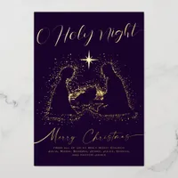 2025 Religious Nativity Manger O Holy Night Script Foil Holiday Card