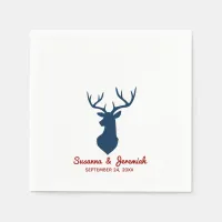 Rustic Deer in Blue and Red Wedding Reception Napkins