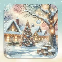 Whimsical Folk Village Christmas Square Sticker