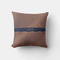 Girly Rose Gold Foil Navy Blue Chevron Monogram Throw Pillow