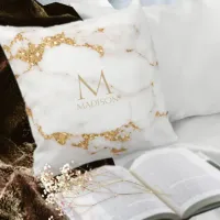 Modern Marble Glitter Monogram Gold ID816 Throw Pillow