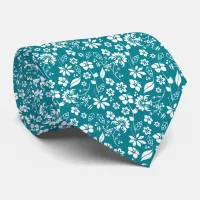 Modern Teal Turquoise Blue Floral Pattern Neck Tie