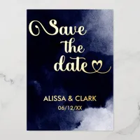 Modern Abstract Watercolor Navy Save The Date Foil Invitation