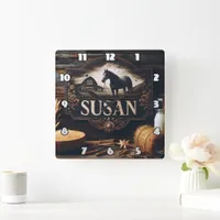 Rustic Farm Sign Featuring Horse and Barn Square Wall Clock