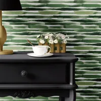 Green Watercolor Striped Wallpaper