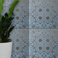 Muted Gray Blue Floral and Geometric Patterns Ceramic Tile