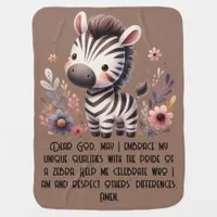 Woodland Zebra Kids Christian Prayer on Brown | Baby Blanket