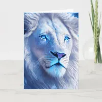 Beautiful White Mystical Lion with Blue Eyes   Card