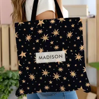 Gold Stars Black Sky Trendy Starry Tote Bag