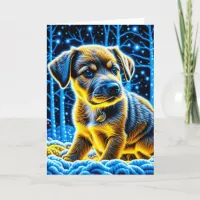 Cute Puppy Dog Playing in Snow Christmas Card