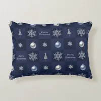 Festive Christmas Snowflakes, Ornaments and Trees Accent Pillow