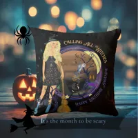 Halloween Witch Birthday Black  Throw Pillow