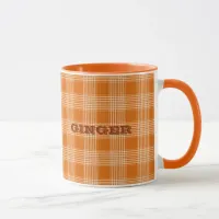 Personalized Name Orange Plaid Gingham Pattern Mug