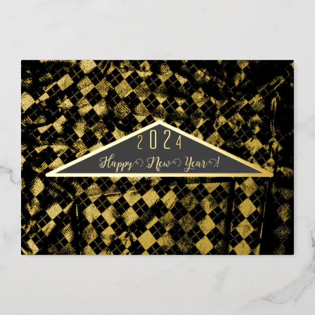 Gold patterned knitwear, happy new year foil invitation
