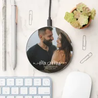 Modern Script Mr Mrs Hearts Arrows Photo Wireless Charger