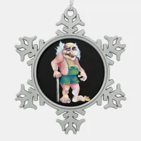 Scandinavian Funny Looking Ogre Troll Snowflake Pewter Christmas Ornament