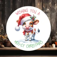 Holiday Greeting Christmas Cow Classic Round Sticker