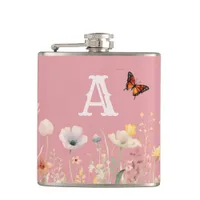 Pretty Colors Watercolor Wildflowers and Monogram Flask