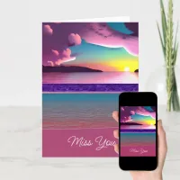 Missing You | Ocean Waves, Pink Sand and Sunset Card