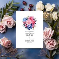 Pink and Blue Floral Wedding Invitation