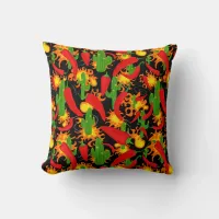 Chilli Peppers, Cactus and Flames Fun Throw Pillow