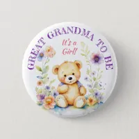 Teddy Bear Girl's Baby Shower Grandma to Be Button
