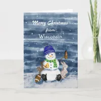 Merry Christmas Funny Watercolor Wisconsin   Holiday Card