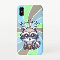 Cute Kawaii Raccoon with Bubble Tea Personalized iPhone XS Case