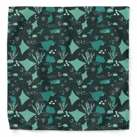 Manta Rays and Stingrays Pattern Blue Black Bandana