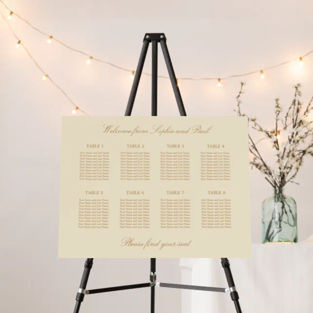 Cream Beige 8 Table Wedding Seating Chart Foam Board