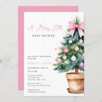 Pink Bow Christmas Tree Merry Little Baby Shower Invitation