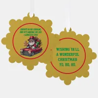 Santa's in his Cadillac and he's making his list | Ornament Card