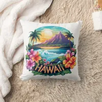 Hawaii Aloha Tropical Beach Mountains Travel Throw Pillow