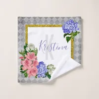 Elegant Floral Frame on Geometrical Background Wash Cloth