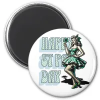 Happy St Patrick's Day Pinup Girl with Shamrock Magnet