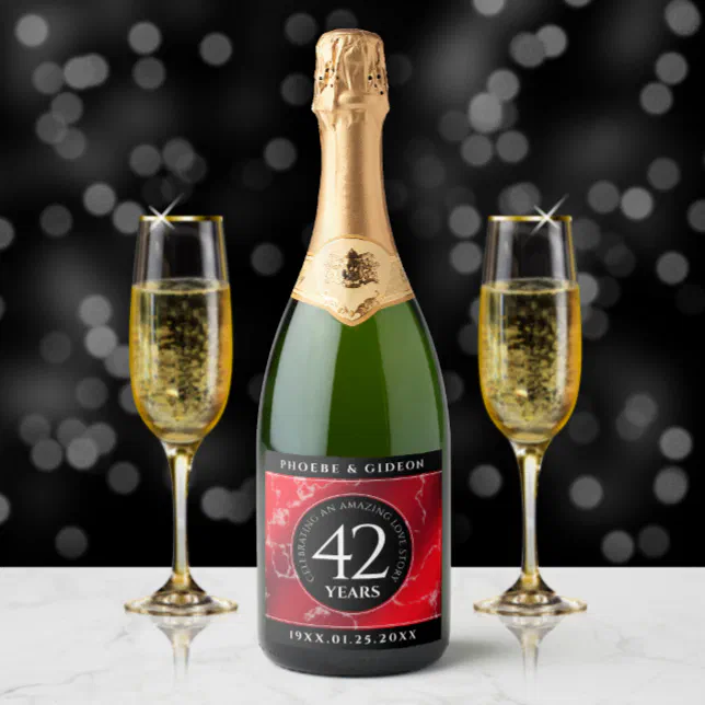 Elegant 42nd Jasper Wedding Anniversary Sparkling Wine Label