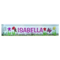 Personalized Whimsical Flowers and Butterflies Desk Name Plate