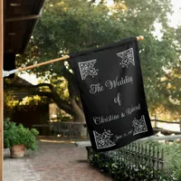 Bold Black and White Vintage Wedding Personalized House Flag