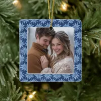 First Christmas Engaged Couples Photo Poinsettia Ceramic Ornament