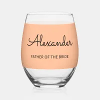 Personalized Father of the Bride Wedding Peach Stemless Wine Glass