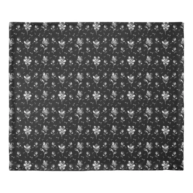 Floral Black And White Pattern Duvet Cover