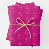 Abstract Sparkling Gold, Magenta Christmas Tree Wrapping Paper Sheets