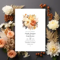 Tan, Peach and Sand Floral Wedding Invitation