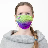 Monogram Metallic Green Glitter & Purple Mermaid Adult Cloth Face Mask