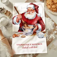 Santa Mixing Cookies Personalized Christmas Kitchen Towel