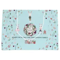 Eggs Bunny Wildflowers Personalized Blue Easter Large Gift Bag