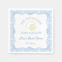 Main Squeeze Lemon & Blue Tiles Bridal Shower Napkins