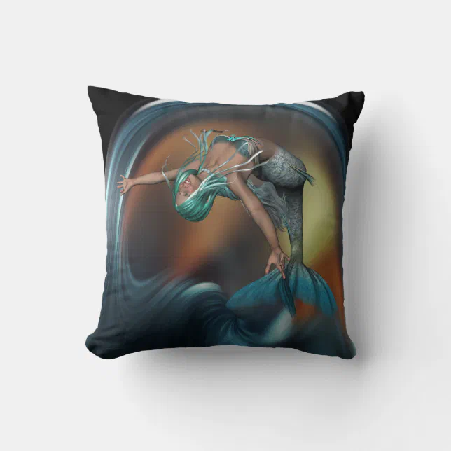 Cute Mermaid Joyfully Swimming  Throw Pillow