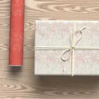 Bright Coral & Cream Medusa Line Art Wrapping Paper Sheets